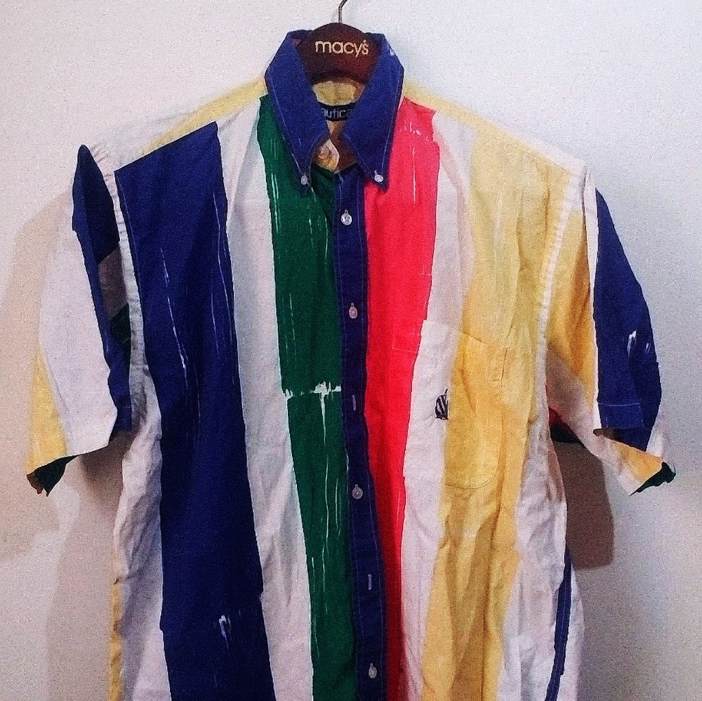 90s Nautica Multi Color Vertical Stripe Button Up
